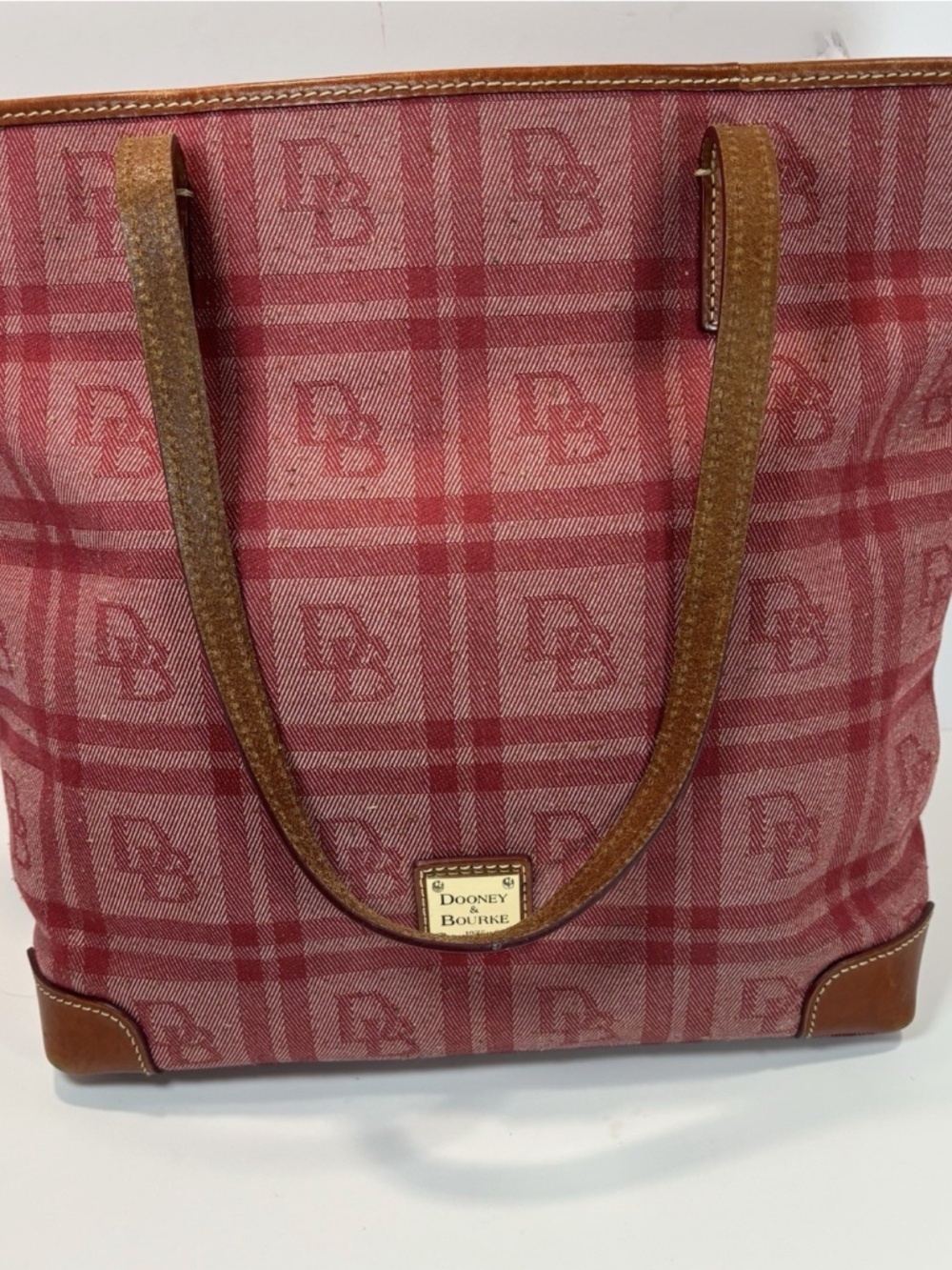 Dooney And Bourke Red Plaid Canvas Signature Large Tote/Red Leather Zip Wallet - Picture 3 of 16